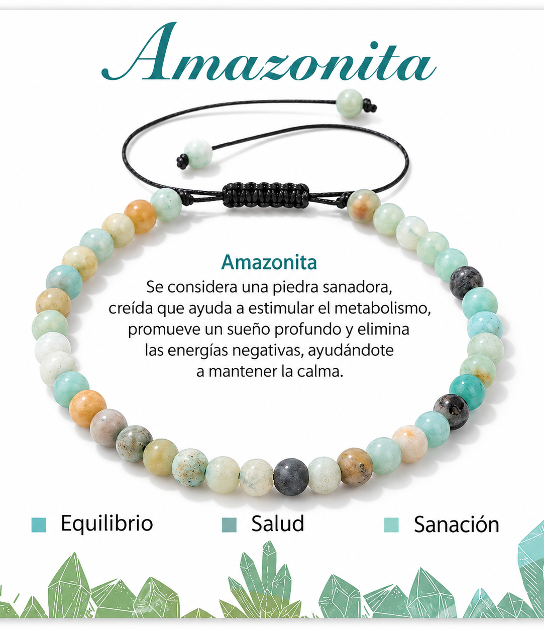Pulsera Amazonita 4mm Nudo Corredizo