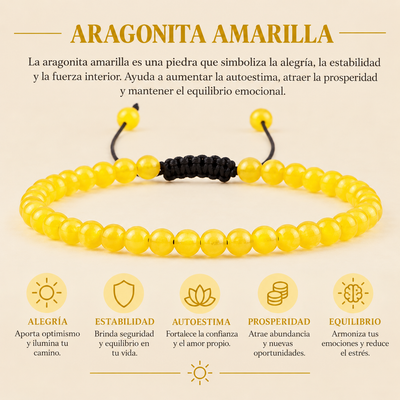 Pulsera Aragonita Amarilla 4mm Nudo Corredizo