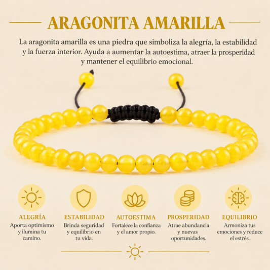 Pulsera Aragonita Amarilla 4mm Nudo Corredizo