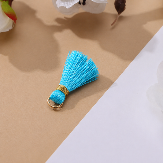 Borlas Hilo Celeste Con Argolla Dorada 2.5cm - 10pcs