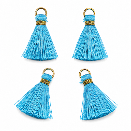 Borlas Hilo Celeste Con Argolla Dorada 2.5cm - 10pcs
