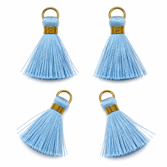 Borlas Hilo Celeste Claro Con Argolla Dorada 2.5cm - 10pcs