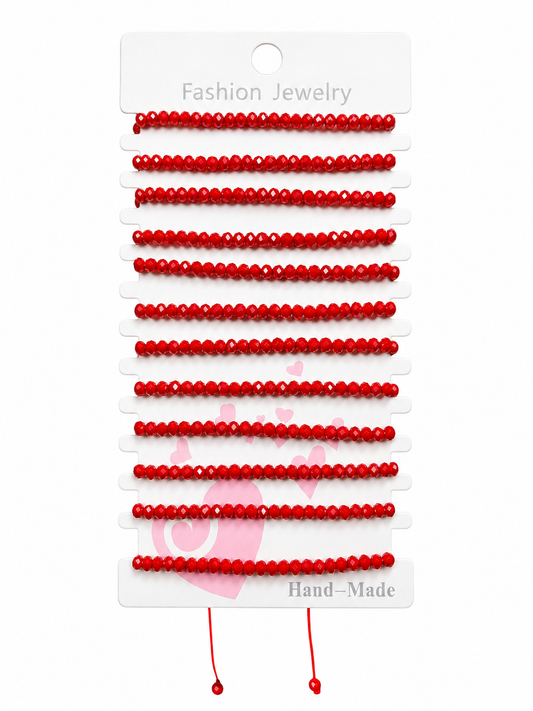 Pulseras de Cristal Rojo 4mm Nudo Corredizo 12 Unid