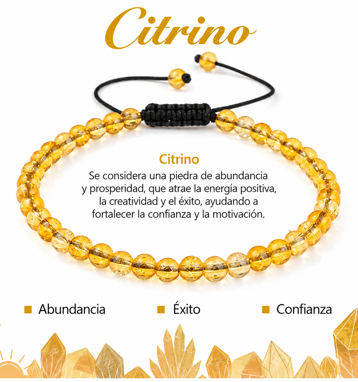 Pulsera Citrino 4mm Nudo Corredizo