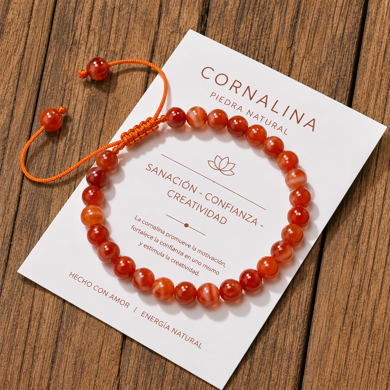 Pulsera Tejida Cornalina 6mm