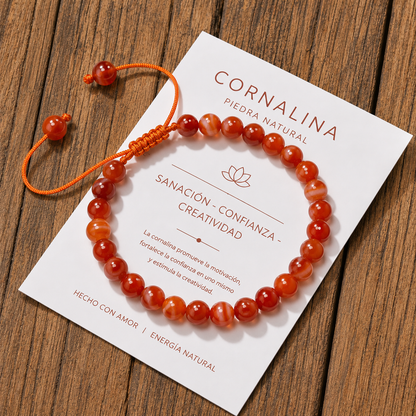 Pulsera Tejida Cornalina 6mm