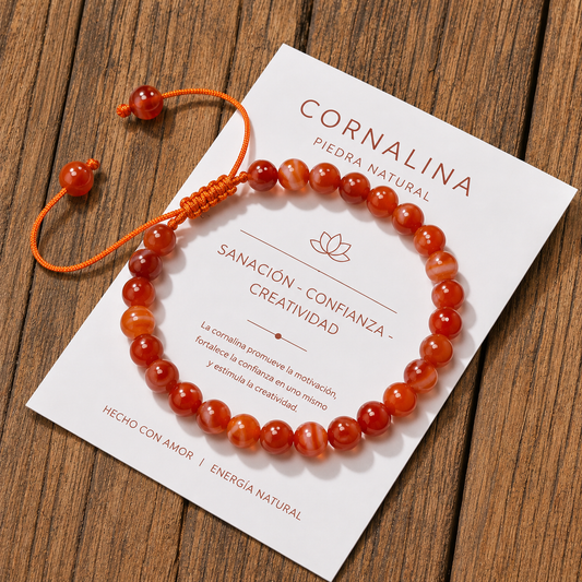 Pulsera Tejida Cornalina 6mm