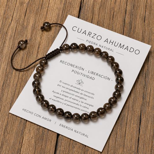 Pulsera Tejida Cuarzo Ahumado 6mm