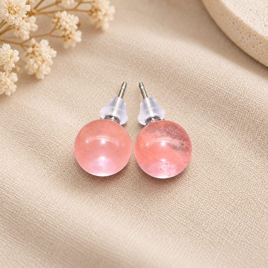 Aros Bolita Cuarzo Cherry 10mm Acero