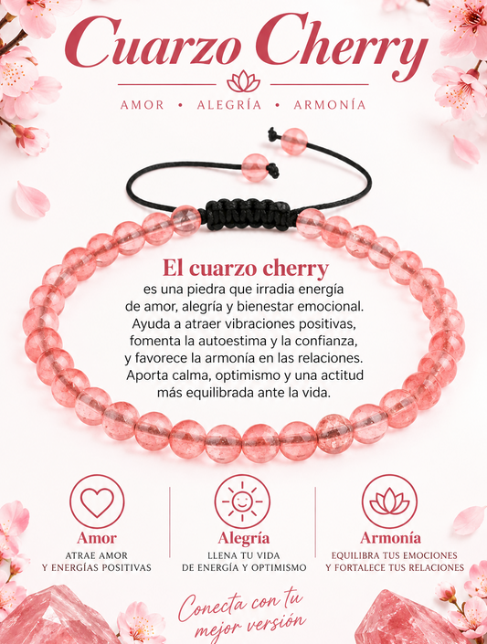 Pulsera Cuarzo Cherry 4mm Nudo Corredizo