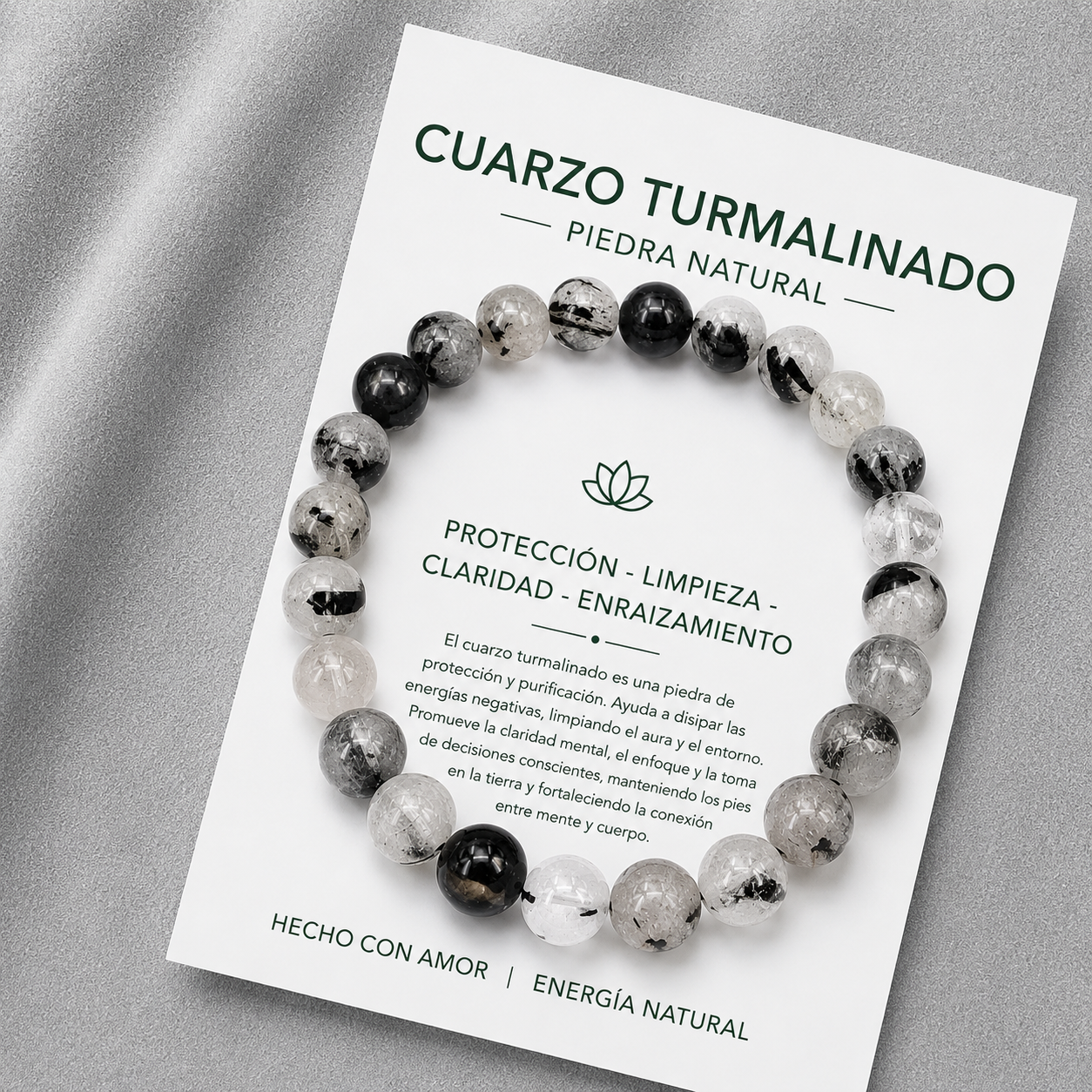Pulsera Elasticada Cuarzo Turmalinado 8mm