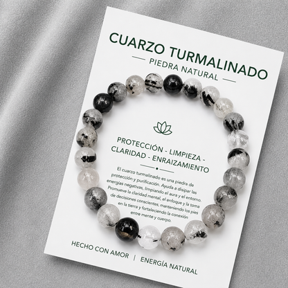 Pulsera Elasticada Cuarzo Turmalinado 8mm