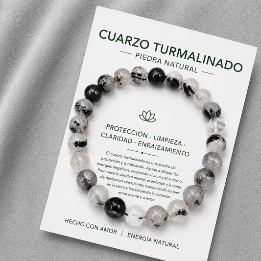 Pulsera Elasticada Cuarzo Turmalinado 8mm