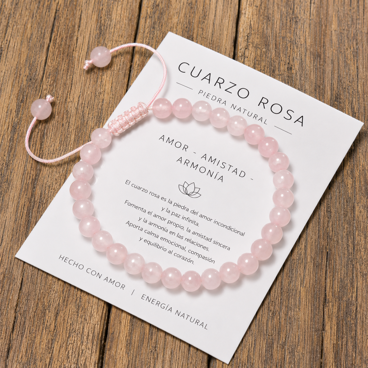 Pulsera Tejida Cuarzo Rosado 6mm