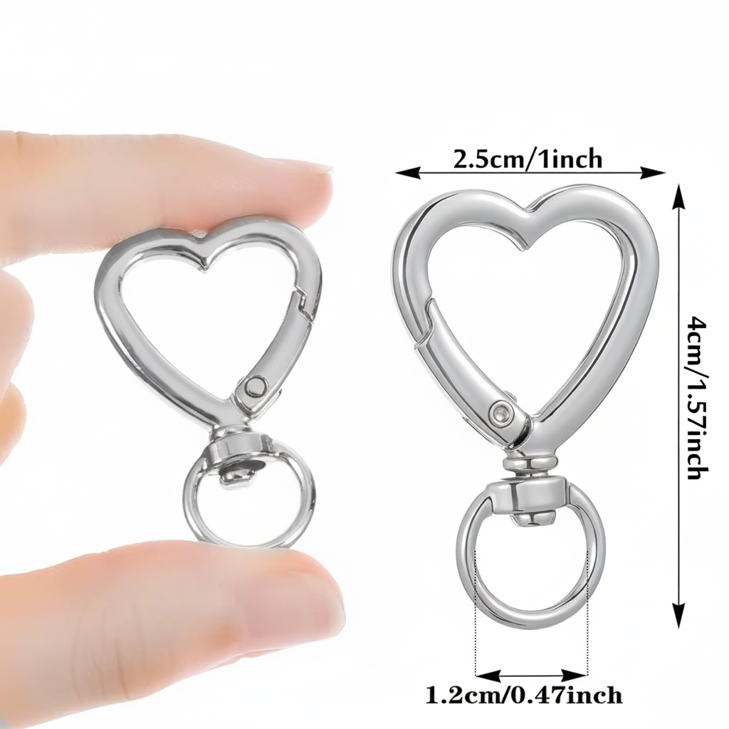 Mosquetón Giratorio Plateado Forma Corazon - 50 Unid.