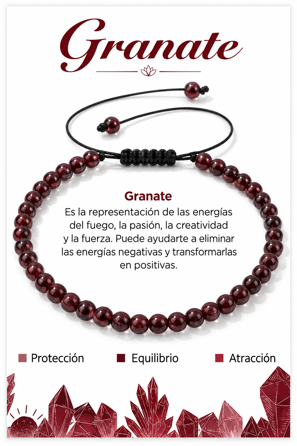 Pulsera Granate 4mm Nudo Corredizo