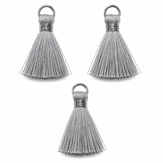 Borlas Hilo Gris Con Argolla Plateada 2.5cm - 10pcs