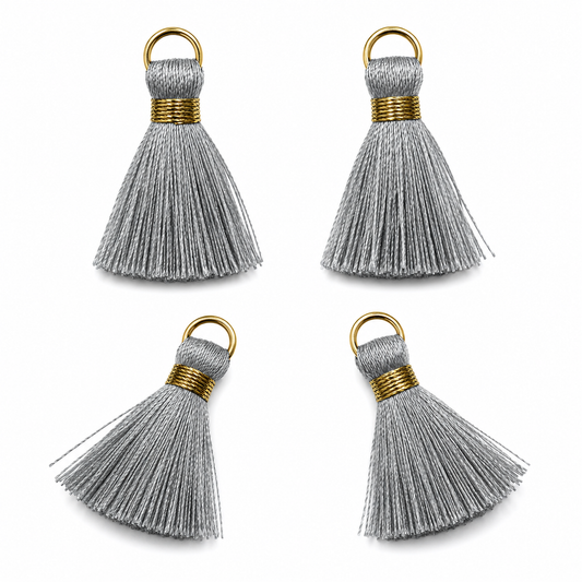 Borlas Hilo Gris Con Argolla Dorada 2.5cm - 10pcs