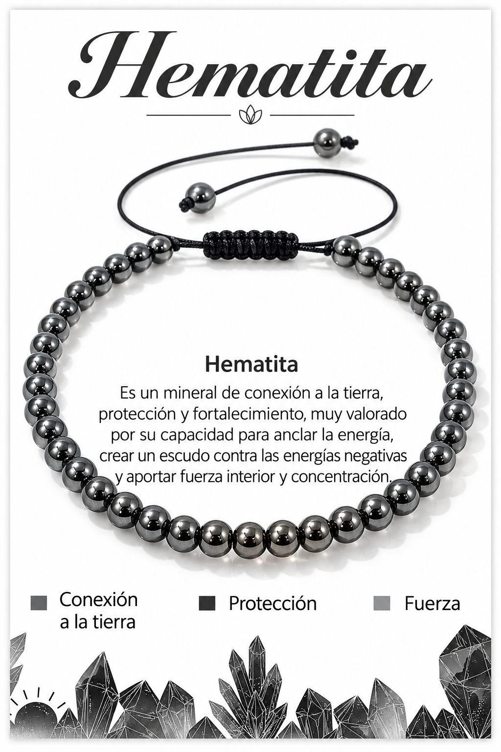 Pulsera Hematita 4mm Nudo Corredizo