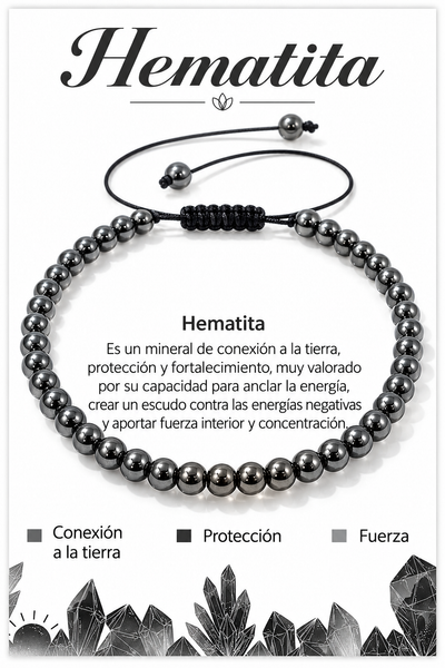 Pulsera Hematita 4mm Nudo Corredizo