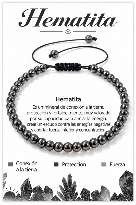Pulsera Hematita 4mm Nudo Corredizo