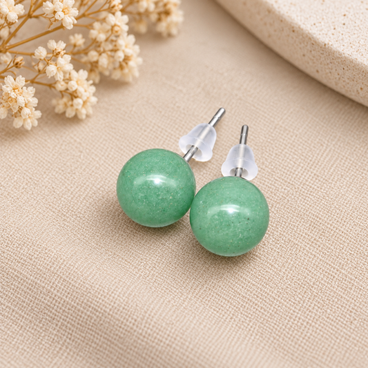 Aros Bolita Jade Verde 10mm Acero