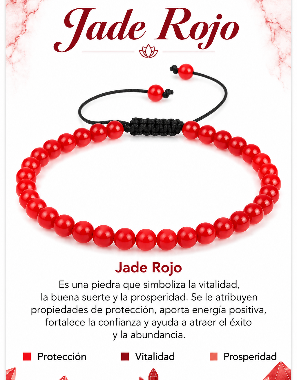 Pulsera Jade Rojo 4mm Nudo Corredizo