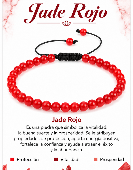 Pulsera Jade Rojo 4mm Nudo Corredizo