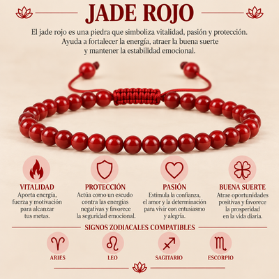Pulsera Jade Rojo 4mm Nudo Corredizo