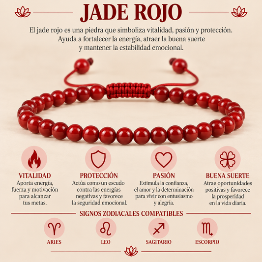 Pulsera Jade Rojo 4mm Nudo Corredizo
