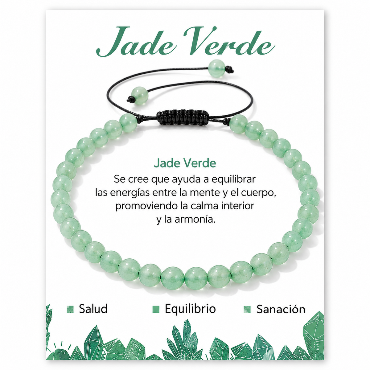 Pulsera Jade Verde 4mm Nudo Corredizo