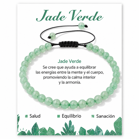 Pulsera Jade Verde 4mm Nudo Corredizo