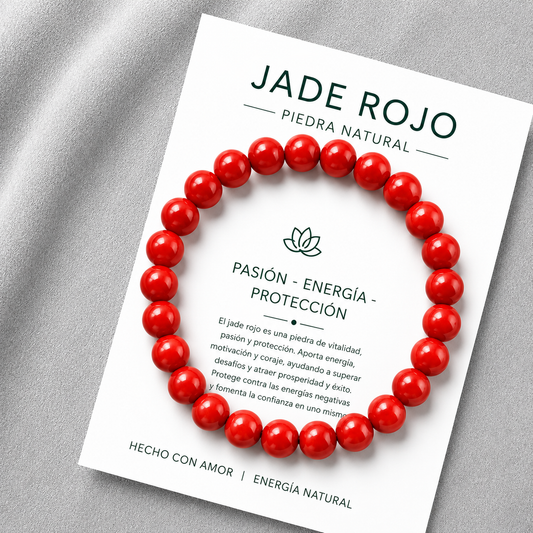 Pulsera Elasticada Jade Rojo 8mm