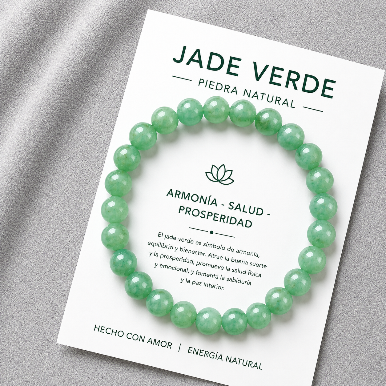 Pulsera Elasticada Jade Verde 8mm