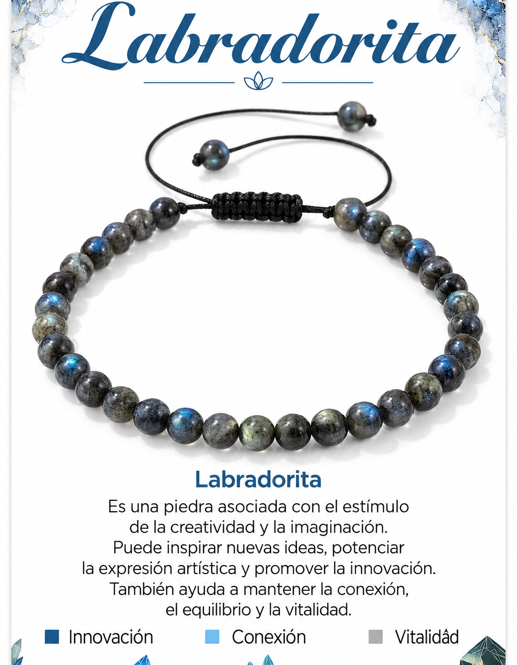 Pulsera Labradorita 4mm Nudo Corredizo