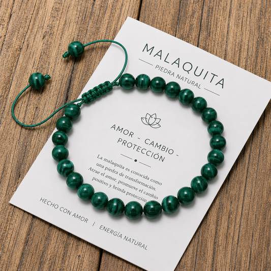 Pulsera Tejida Malaquita Natural 6mm