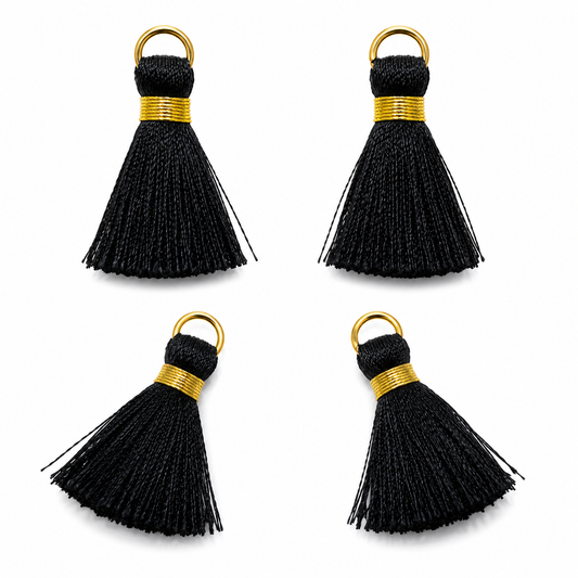 Borlas Hilo Negro Con Argolla Dorada 2.5cm - 10pcs