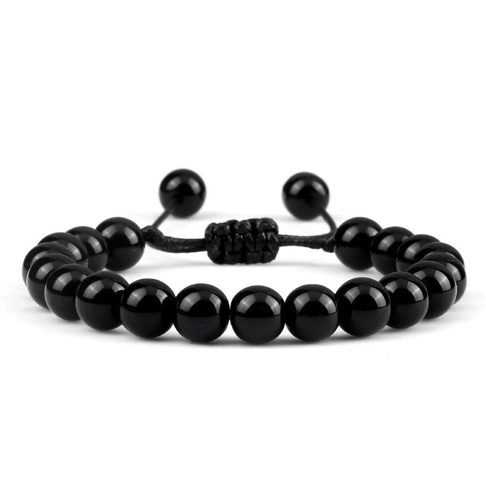 Pulsera Onix Brillante Natural Tejida 8mm