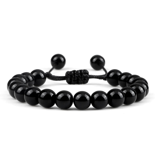 Pulsera Onix Brillante Natural Tejida 8mm
