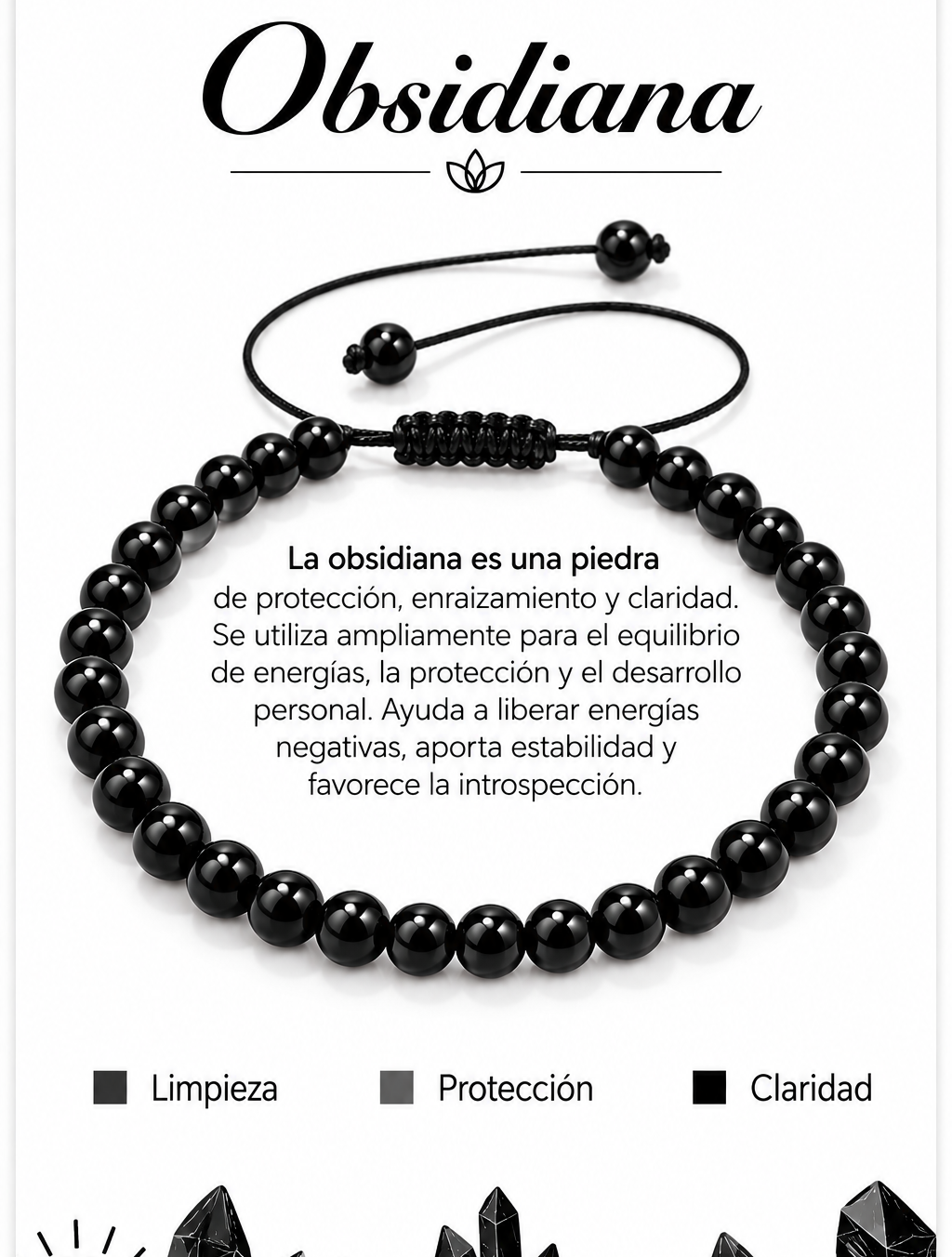 Pulsera Obsidiana 4mm Nudo Corredizo