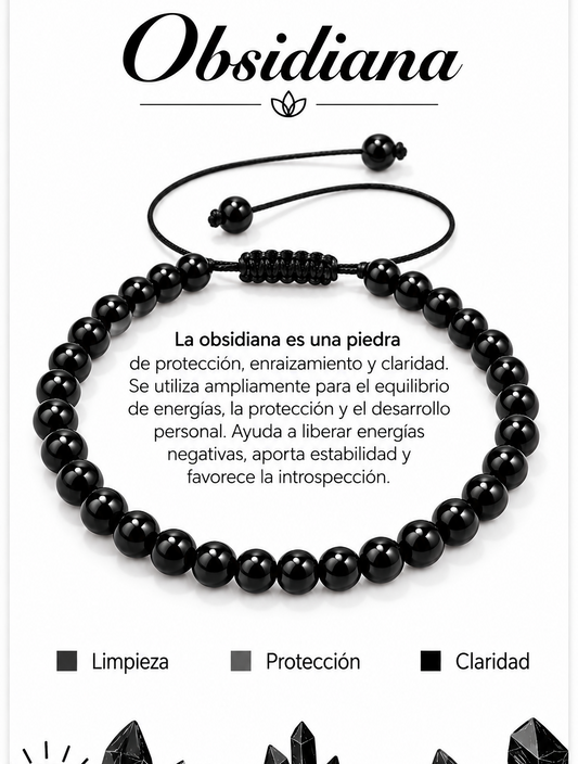Pulsera Obsidiana 4mm Nudo Corredizo