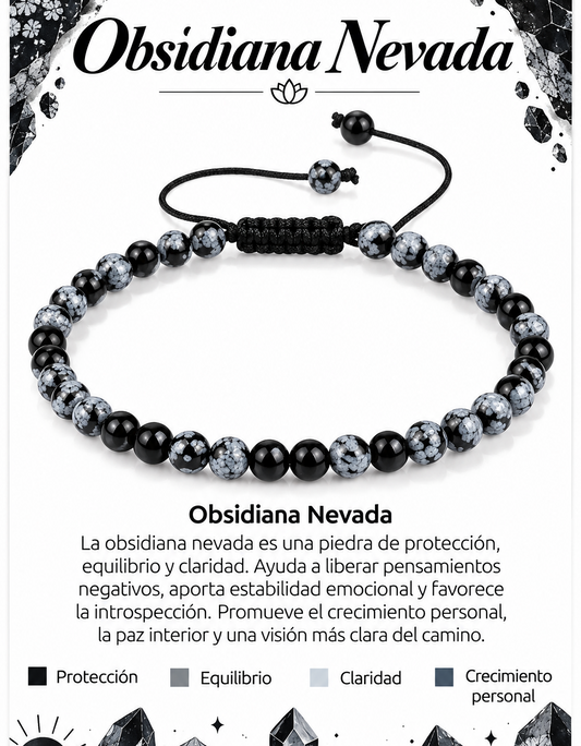 Pulsera Obsidiana Nevada 4mm Nudo Corredizo
