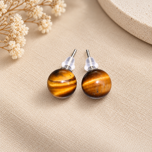Aros Bolita Ojo de Tigre 10mm Acero