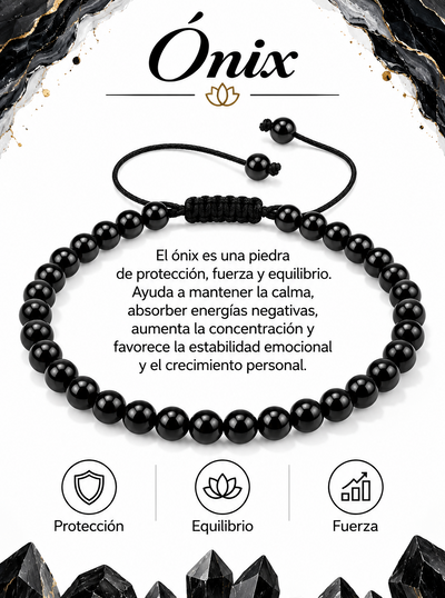 Pulsera Onix Brillante 4mm Nudo Corredizo