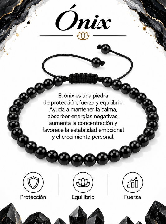 Pulsera Onix Brillante 4mm Nudo Corredizo