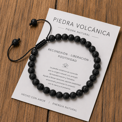 Pulsera Tejida Piedra Volcánica 6mm