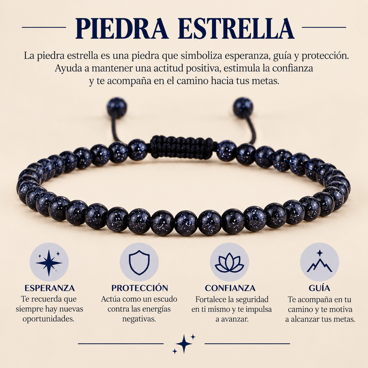 Pulsera Piedra Estrella 4mm Nudo Corredizo
