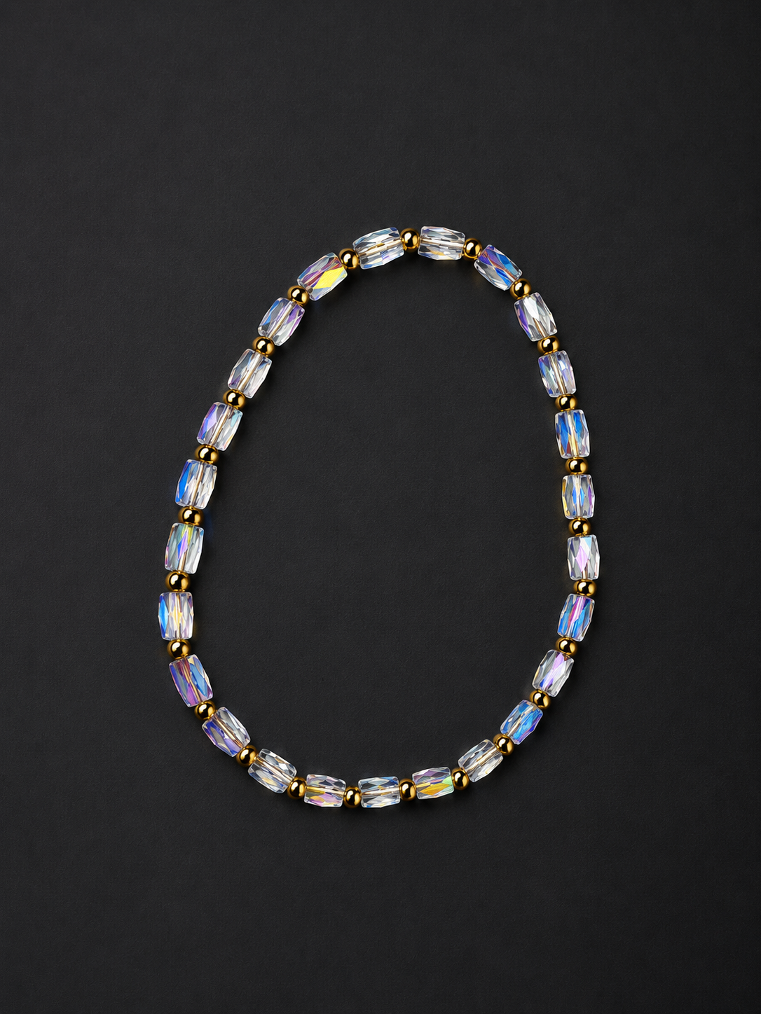Pulsera Cristal Blanco Facetado Con Separadores Dorados