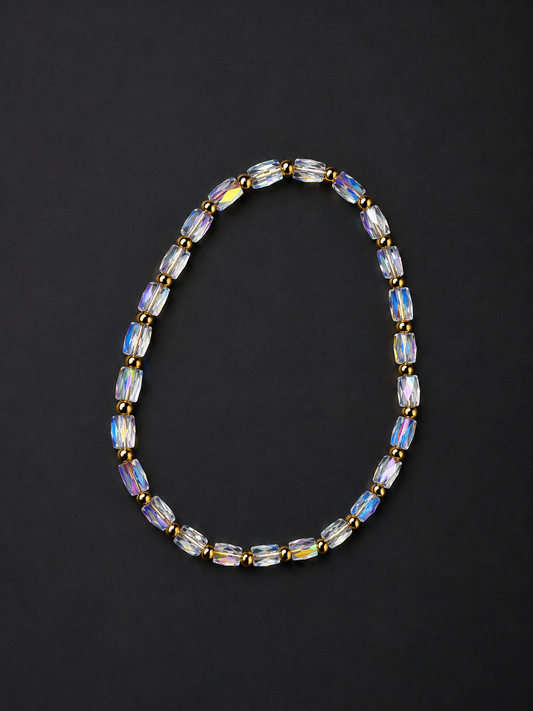 Pulsera Cristal Blanco Facetado Con Separadores Dorados
