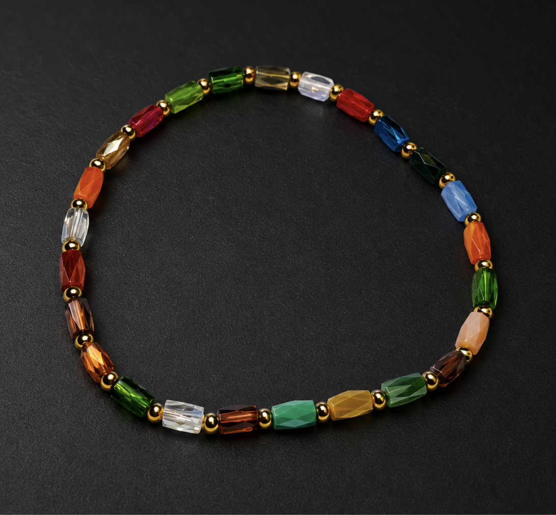 Pulsera Cristal Multicolor Facetado Con Separadores Dorados